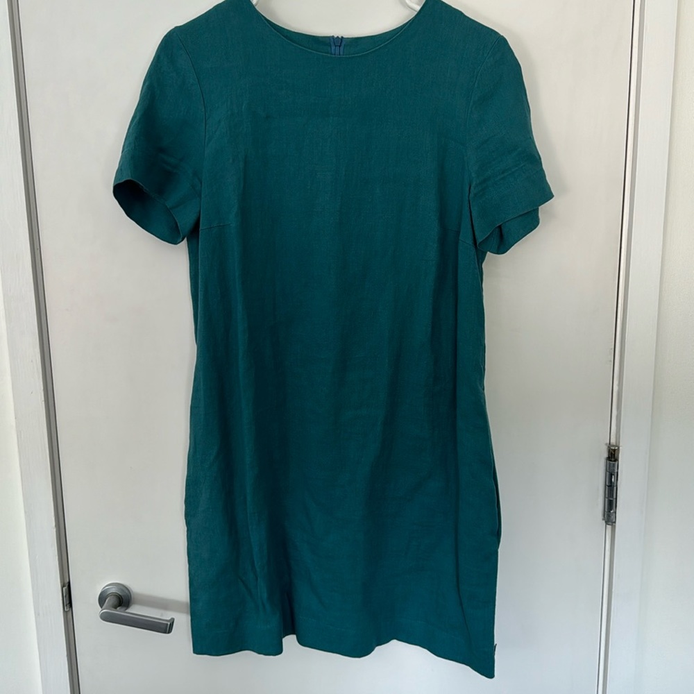 LinenMe Teal Linen Dress with pockets